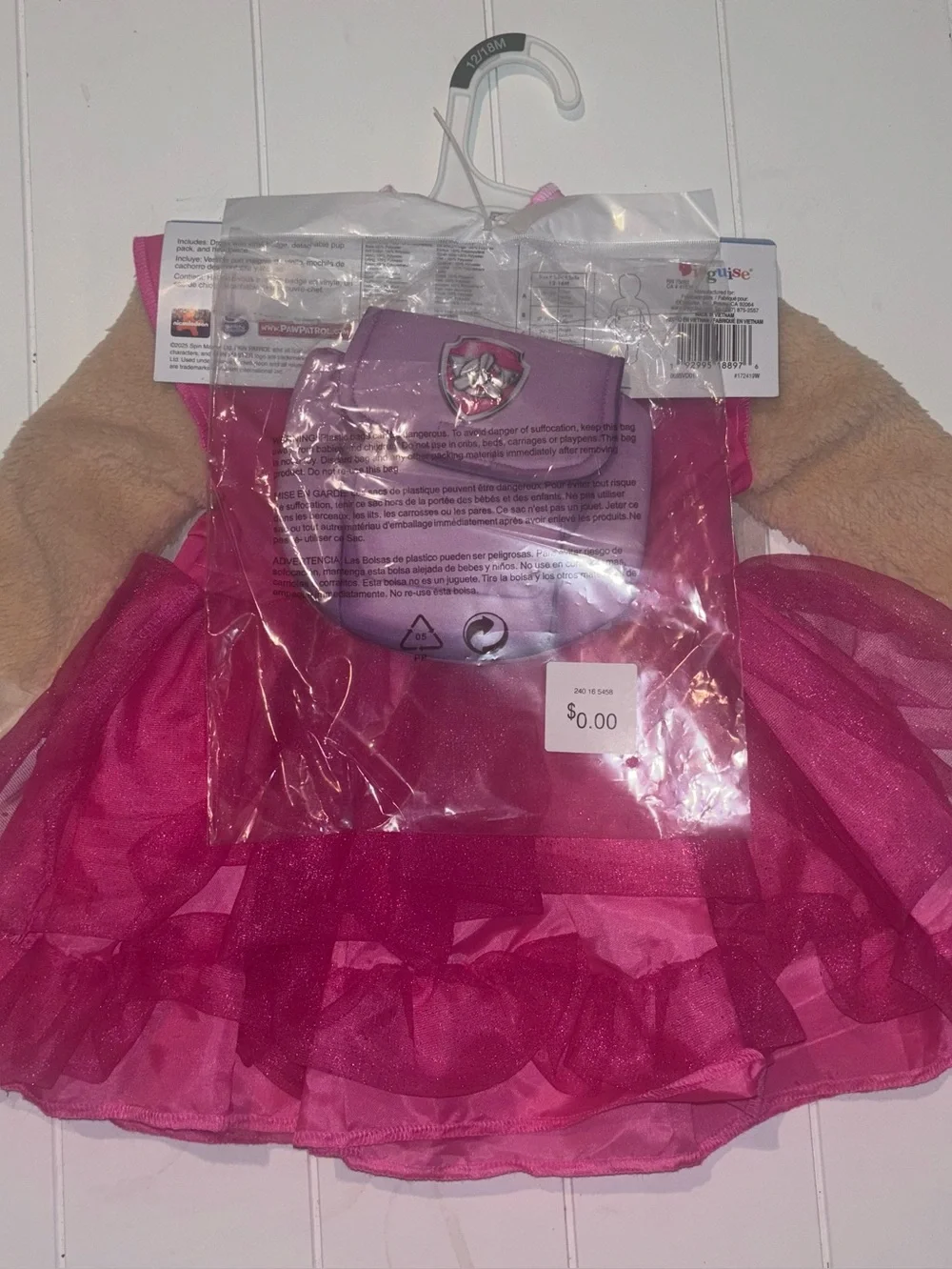 Paw Patrol Skye Costume Dress & Backpack NO HAT Baby Girl Infant 12-18 months